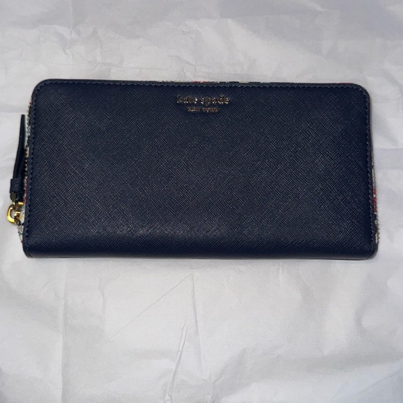 kate spade Handbags - NWOT-Kate Spade Navy Blue Wallet with Flower Print Around Zipper